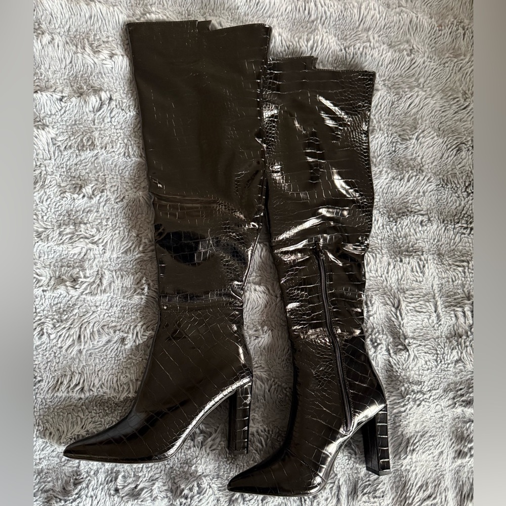 Fashionnova thigh high faux leather boots.